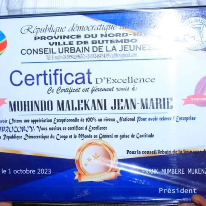 Journée Mondiale du café: un nouveau certificat d’excellence offert au PCA de la SOPROCOPIV par le CUJ de Butembo